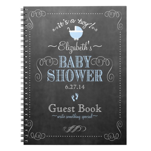 Cuaderno Guestbook azul de Baby Shower de la mirada de la (Frente)