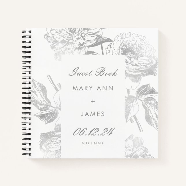 Cuaderno Guestbook boda Plata floral simple moderna (Anverso)