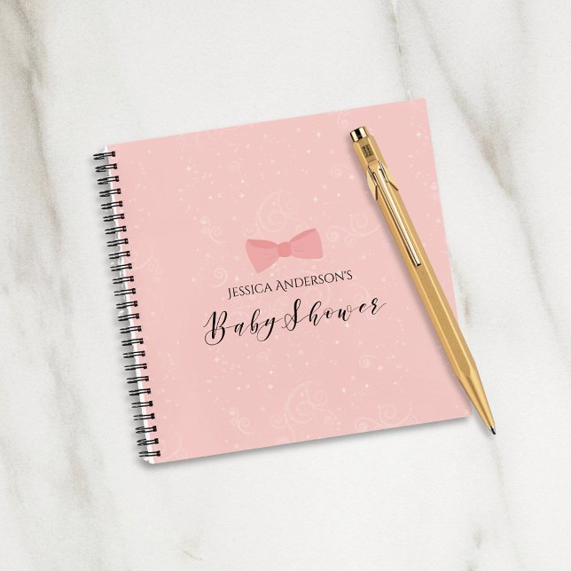 Cuaderno Guestbook de Baby Shower Simply Cute Pink Bow (Subido por el creador)