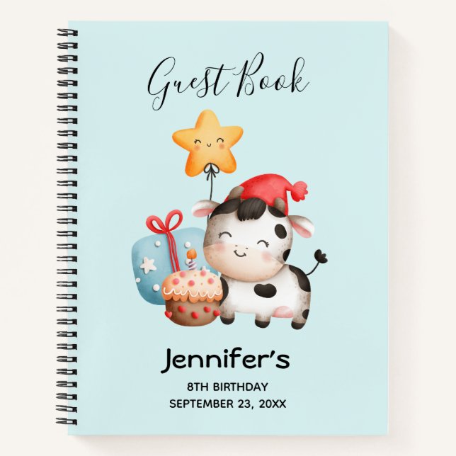 Cuaderno Guestbook De Cumpleaños Sonriente Cow Cute Adorabl (Anverso)