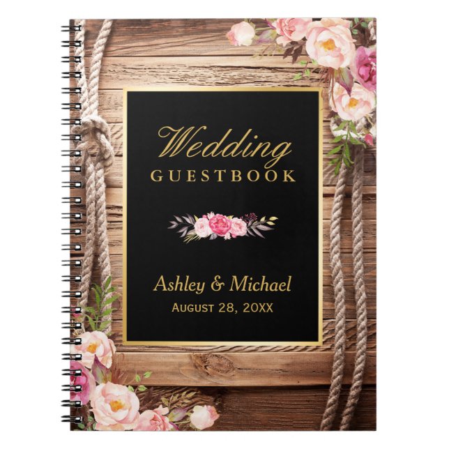 Cuaderno Guestbook de la boda - nudo de madera rústico (Frente)