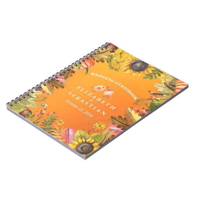 Cuaderno Guestbook de la boda otoño hojas de arce calabaza (Lado Izquierdo)