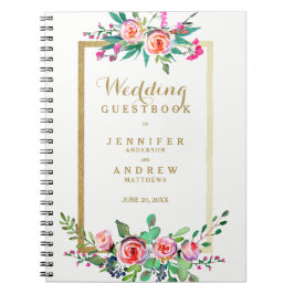 Cuaderno Guestbook floral de la boda del rosa elegante