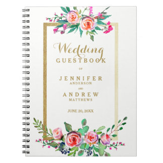 Cuaderno Guestbook floral de la boda del rosa elegante