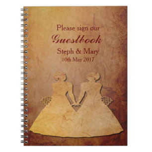 Cuaderno Guestbook lesbiano rústico rojo de la boda