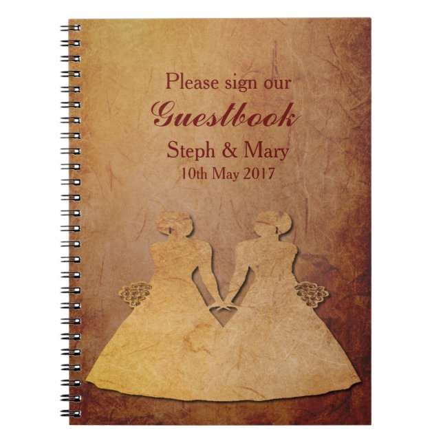 Cuaderno Guestbook lesbiano rústico rojo de la boda (Frente)