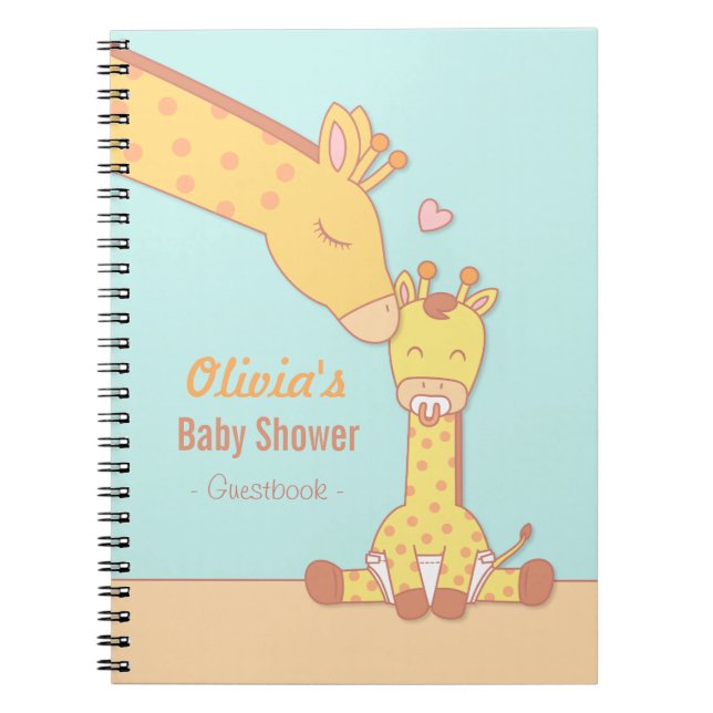 Cuaderno Guestbook lindo de Baby Shower de la jirafa y del (Frente)