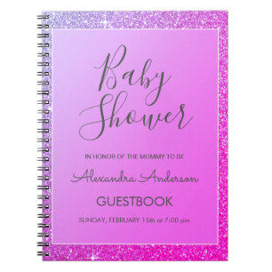 Cuaderno Guestbook púrpura rosado de Baby Shower del
