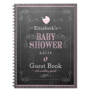 Cuaderno Guestbook rosado caprichoso de Baby Shower de la