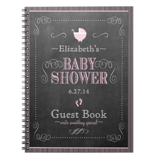 Cuaderno Guestbook rosado caprichoso de Baby Shower de la (Frente)