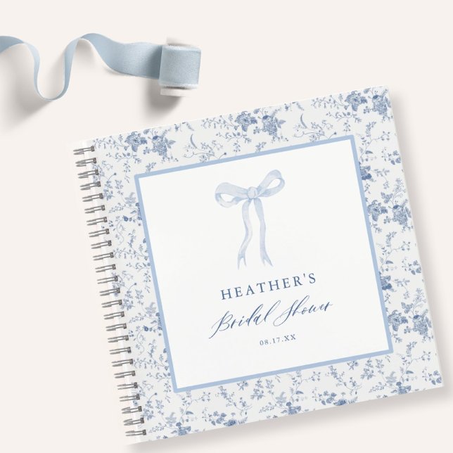 Cuaderno Guestbook Toile Blue Bow Bridal Shower (Subido por el creador)