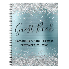 Cuaderno Guía Baby Shower de Relieve metalizado azul Purpur