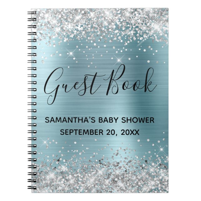 Cuaderno Guía Baby Shower de Relieve metalizado azul Purpur (Frente)