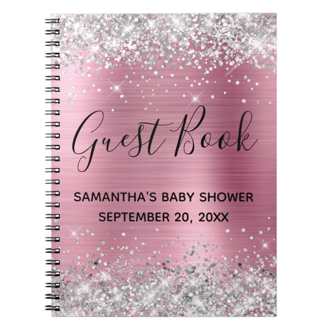 Cuaderno Guía Baby Shower de Relieve metalizado rosado Purp (Frente)