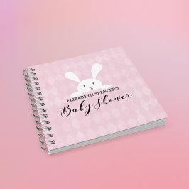 Cuaderno Guía Baby Shower para conejito blanco de diamantes