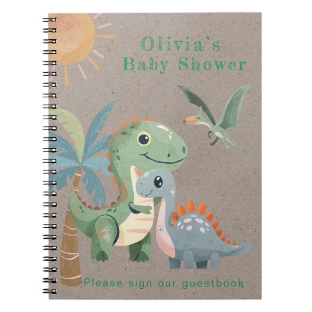 Cuaderno Guía de Baby Shower de Blue Green Dinosaur Boy (Frente)