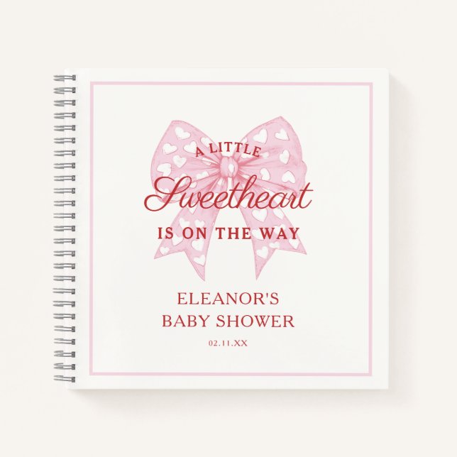 Cuaderno Guía de Baby Shower de Pink Bow (Anverso)