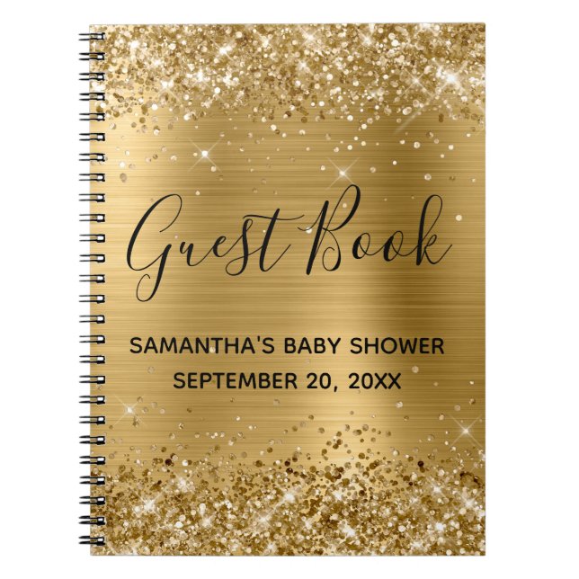 Cuaderno Guía de Baby Shower de Relieve metalizado dorado P (Frente)
