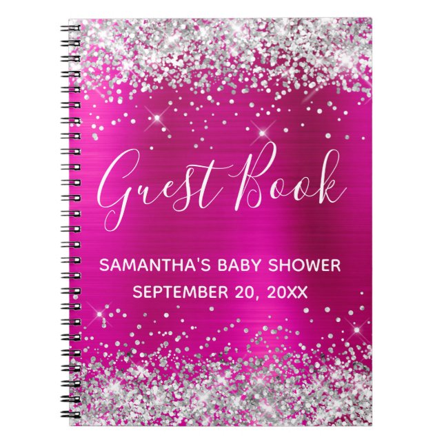 Cuaderno Guía de Baby Shower de Relieve metalizado rosado c (Frente)