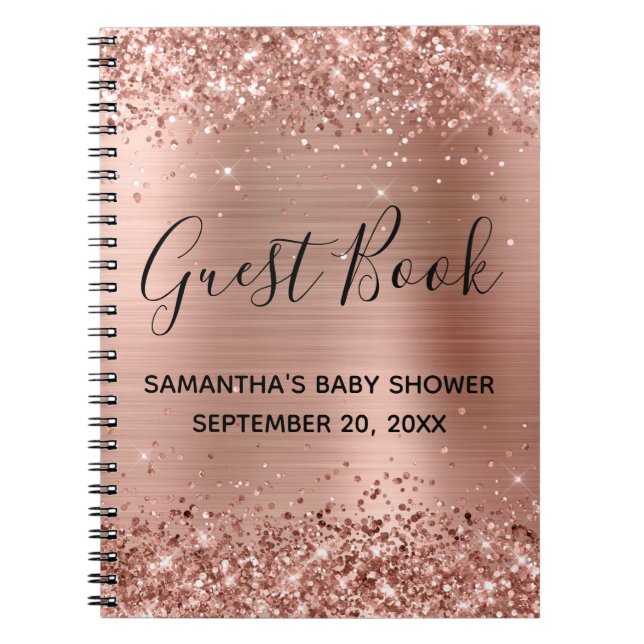 Cuaderno Guía de Baby Shower de Rosa Purpurinoso Relieve me (Frente)