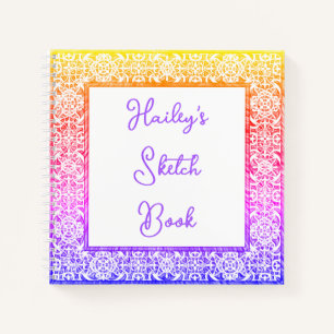 Cuaderno Guía de esbozo de nombre con marco de arcoiris