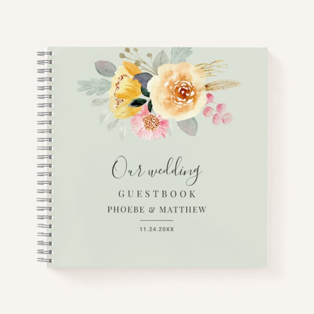 Cuaderno Guía del Boda botánico acuarela rosa floral (Anverso)