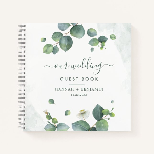 Cuaderno Guía del Boda Eucalyptus Greenery Watercolor (Anverso)