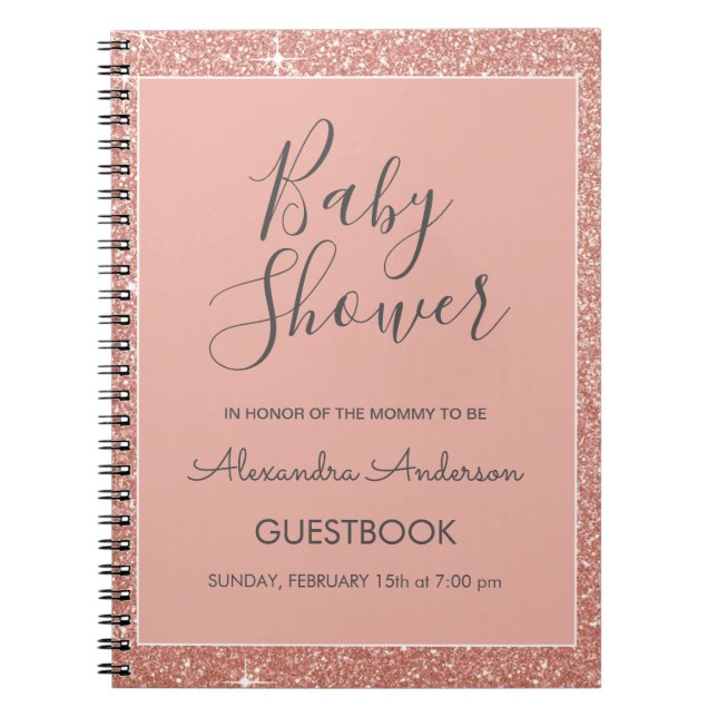 Cuaderno Guía del Purpurina Rosa Gold Sparkle Baby Shower (Frente)