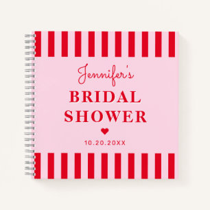 Cuaderno Guía Retro Red & Pink Stripes Bridal Shower