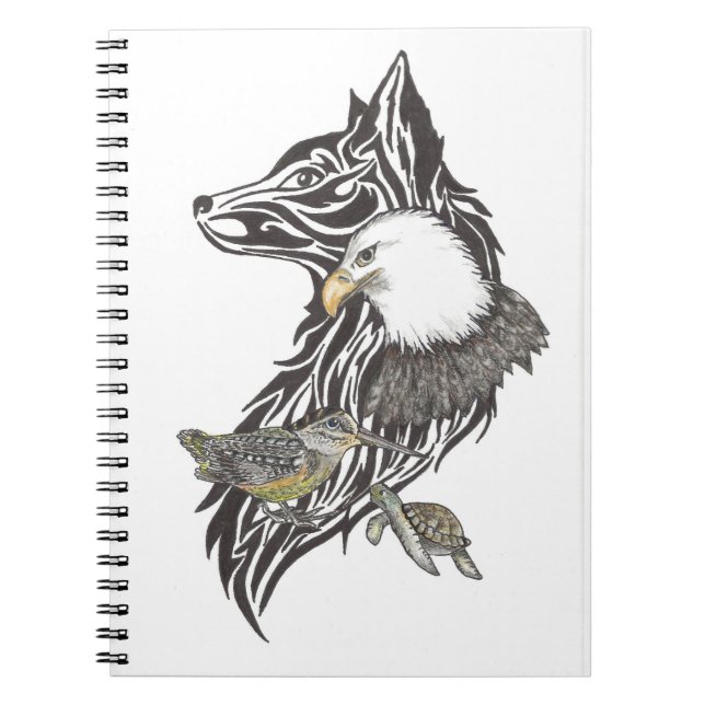 Cuaderno Guías animales de lobo, leña, águila, tortuga (Frente)