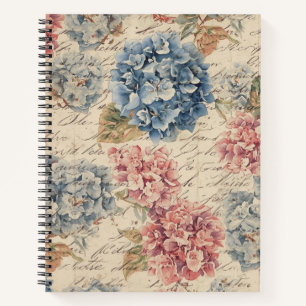 Cuaderno Guión de efímera hortensia azul y rosa antiguo