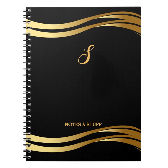Cuaderno Guión de estilo negro y oro de moda monogramado (Frente)