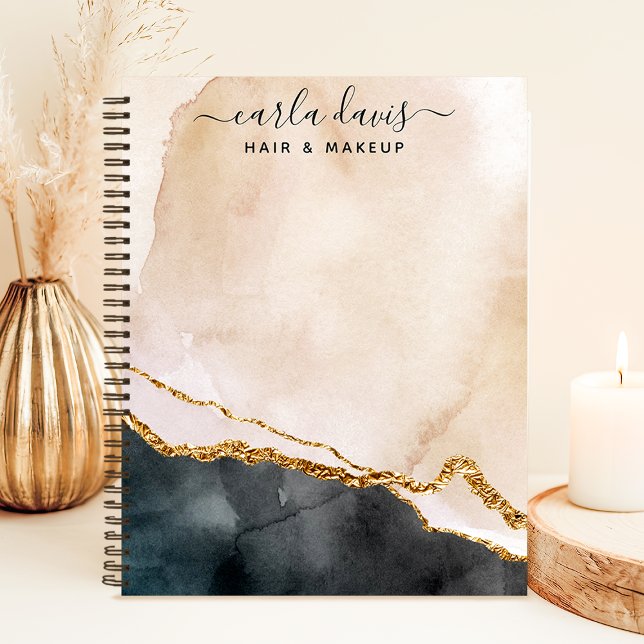Cuaderno Guion de firma acuarela rosa negro mármol dorado (Subido por el creador)