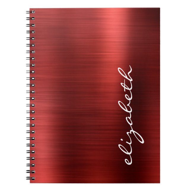 Cuaderno Guión de firma de metal cepillado rojo rubí (Frente)