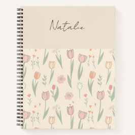 Cuaderno Guión de fondo rosado de los tulipanes giratorios 