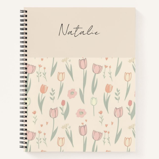 Cuaderno Guión de fondo rosado de los tulipanes giratorios  (Anverso)