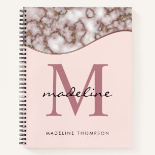Cuaderno Guión de monograma de mármol dorado Rosa cruzado