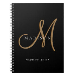 Cuaderno Guión de monograma elegante negro y dorado con est