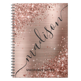 Cuaderno Guión de Monograma Metálico Rosa Gold Purpurina mo