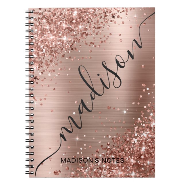 Cuaderno Guión de Monograma Metálico Rosa Gold Purpurina mo (Frente)