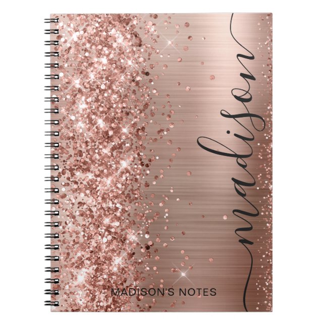 Cuaderno Guión de Monograma Metálico Rosa Gold Purpurina mo (Frente)