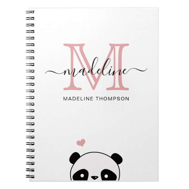 Cuaderno Guión de monograma rosado de Rubor de Cuta Panda (Frente)