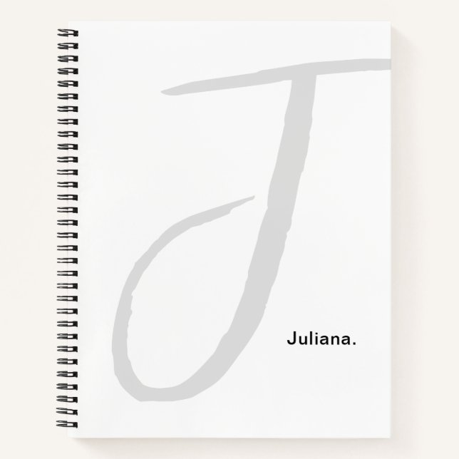 Cuaderno Guión de monograma simple blanco y gris (Anverso)
