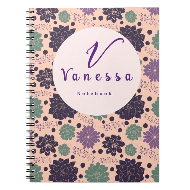 Cuaderno Guión de monograma suculento rosa (Frente)