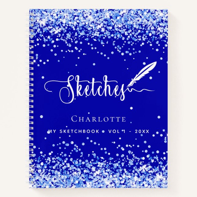 Cuaderno Guión de nombre de confeti azul real de Sketchbook (Anverso)