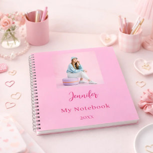 Cuaderno Guión de nombre de foto rosa