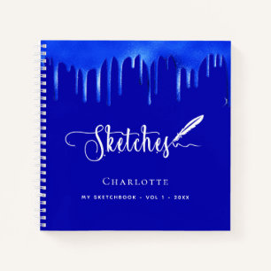 Cuaderno Guión de nombre de goteo de pintura azul real Sket
