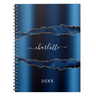 Cuaderno Guión de nombre de mármol de ágata azul