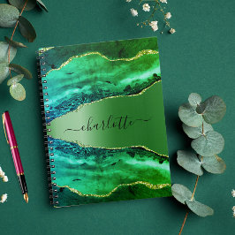 Cuaderno Guión de nombre de mármol de ágata verde esmeralda