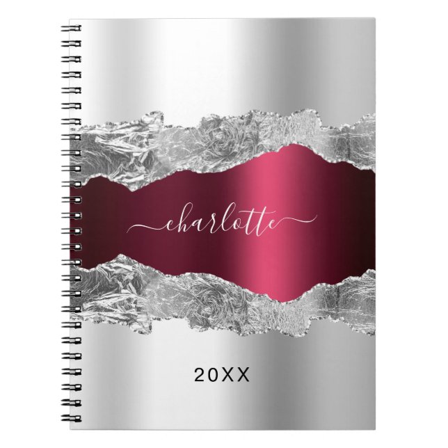 Cuaderno Guión de nombre de mármol de agujereado de plata (Frente)